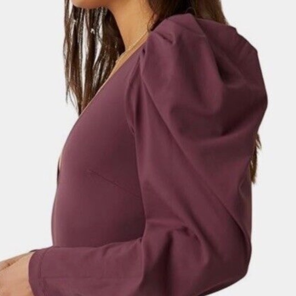 FREE PEOPLE VA VA VOOP PUFF SLEEVE  BODY SUIT LARGE WINE - Picture 3 of 7
